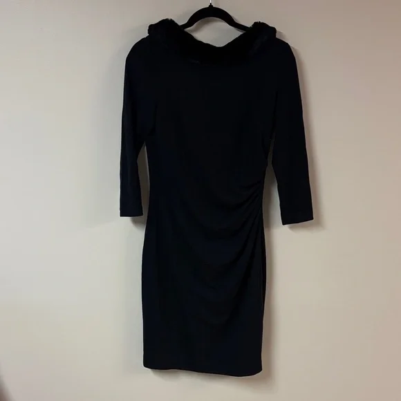 Ralph Lauren Black Elegant Long Sleeve Dress with Luxe Faux Fur Collar - Picture 2 of 9